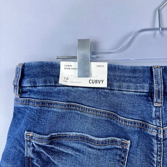 American Eagle Curvy Mom Shorts Womens Size 16 High Rise Stretch Distressed Blue - Picture 3 of 11